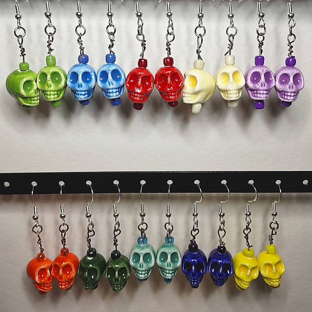 Hand Made colorful Glass Skull Bead Earrings